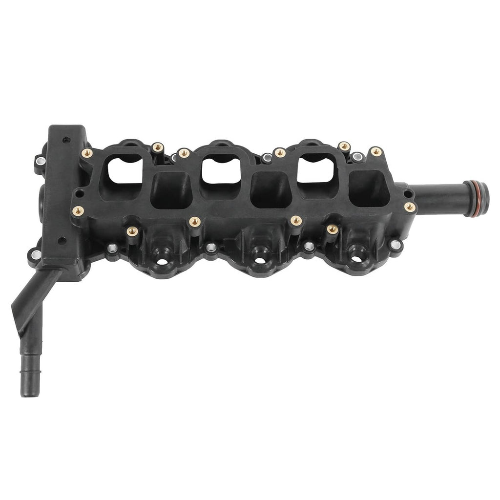 Black lower intake manifold assembly with multiple runner ports and sensor fittings