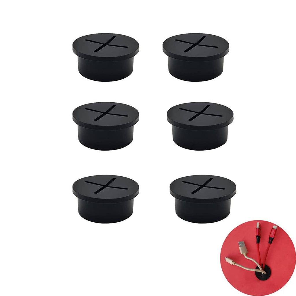 Set of black round rubber cable grommets with X-slit top, 1 inch size