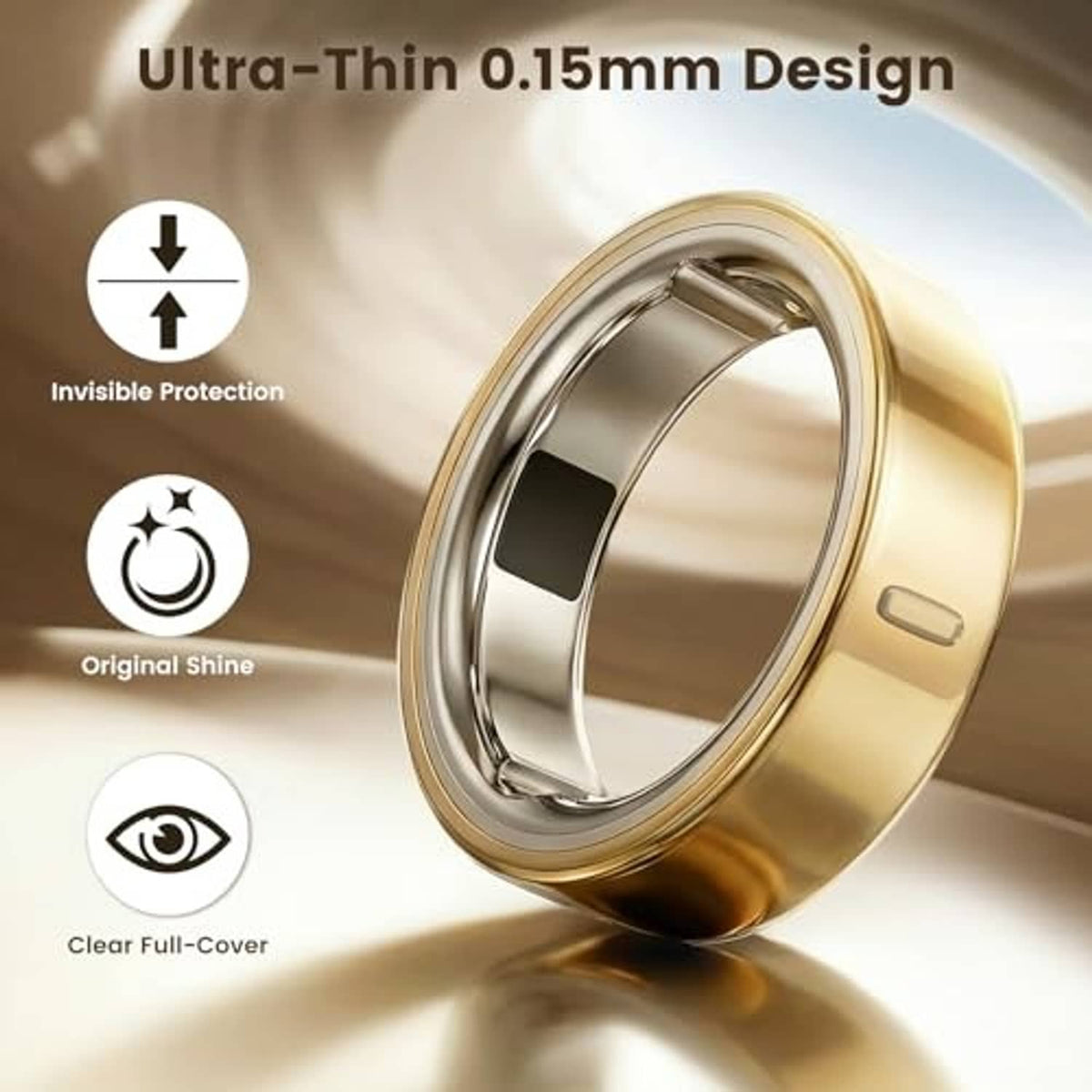 Ultra-thin transparent full-cover protector film for Oura Ring on gold and silver ring