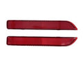 Pair of red rear bumper reflector lenses, rectangular with textured pattern