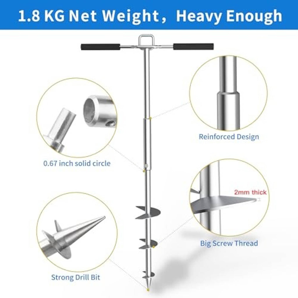 Stainless steel boat sand anchor auger with reinforced pole and screw thread design