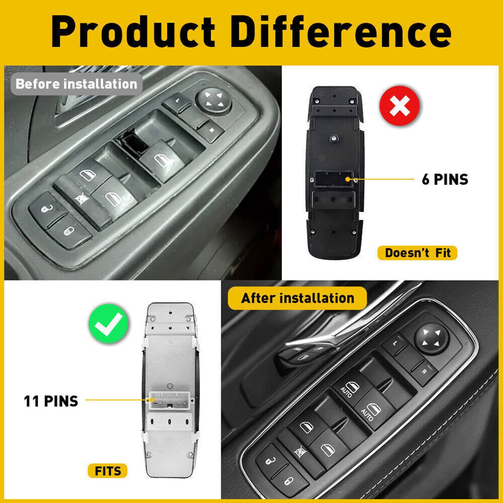Power window master control switch with 11-pin style connector and button panel