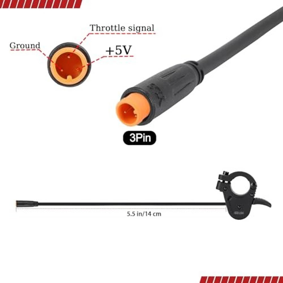 3-pin thumb throttle wiring diagram with orange signal connector and ground label
