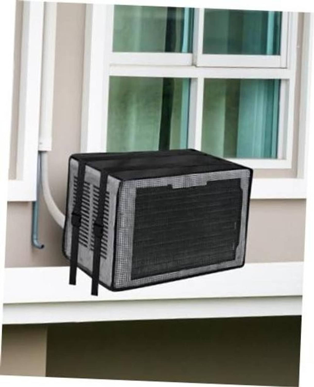Mesh U-shape window AC cover for outdoor unit, black with ventilated nylon mesh