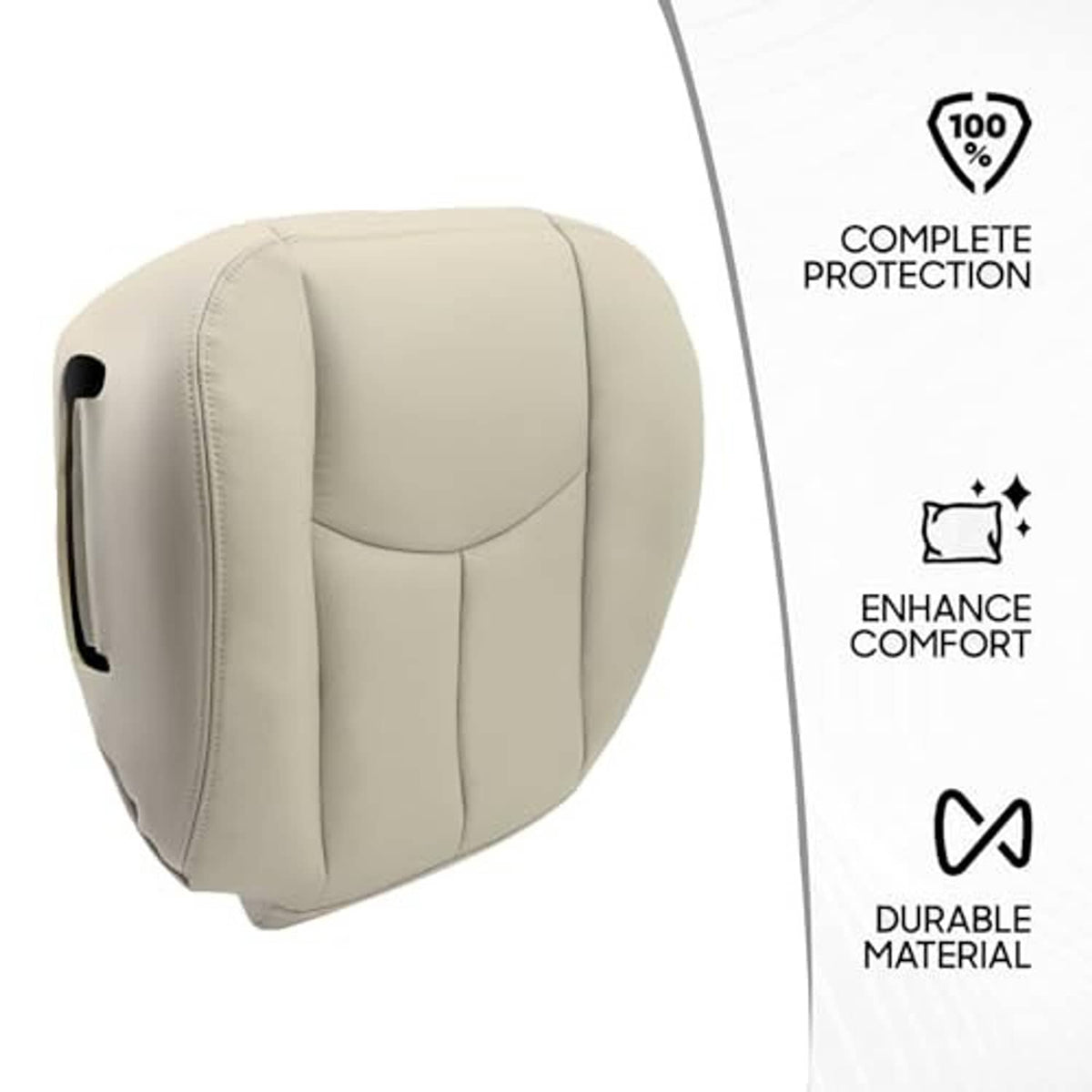 Light tan seat cushion cover with side opening and padded contouring