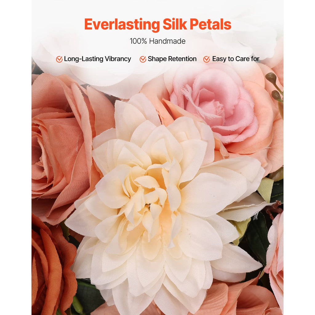 Artificial silk-style flower petals in orange, pink, and white bouquet arrangement