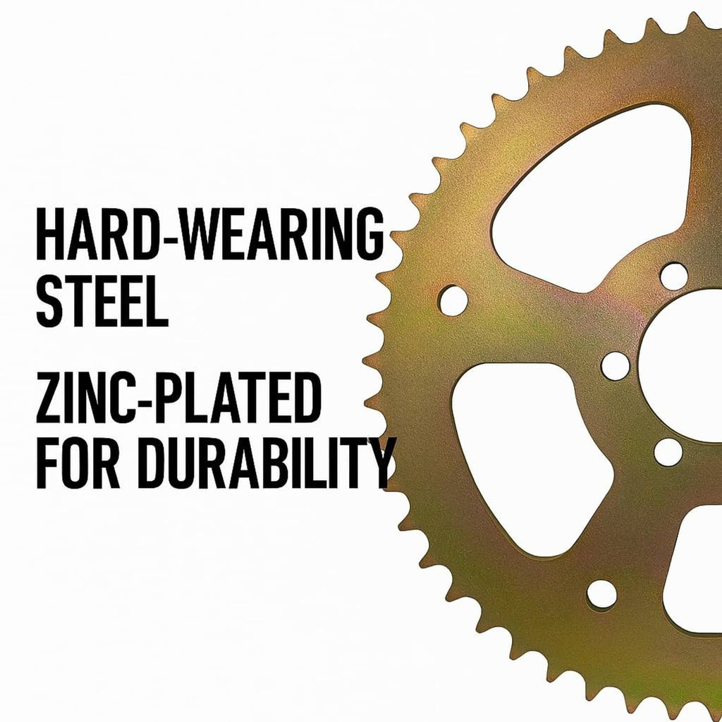 Zinc-plated steel rear sprocket gear, durable 420 chain, 50 teeth