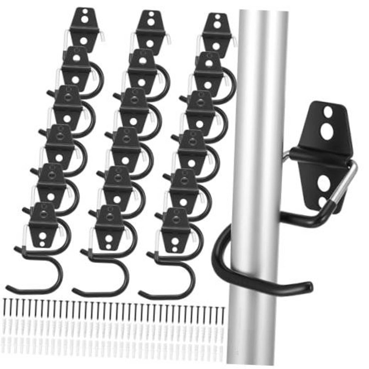 18-pack wall-mount broom holders with black rubber-coated metal S hooks