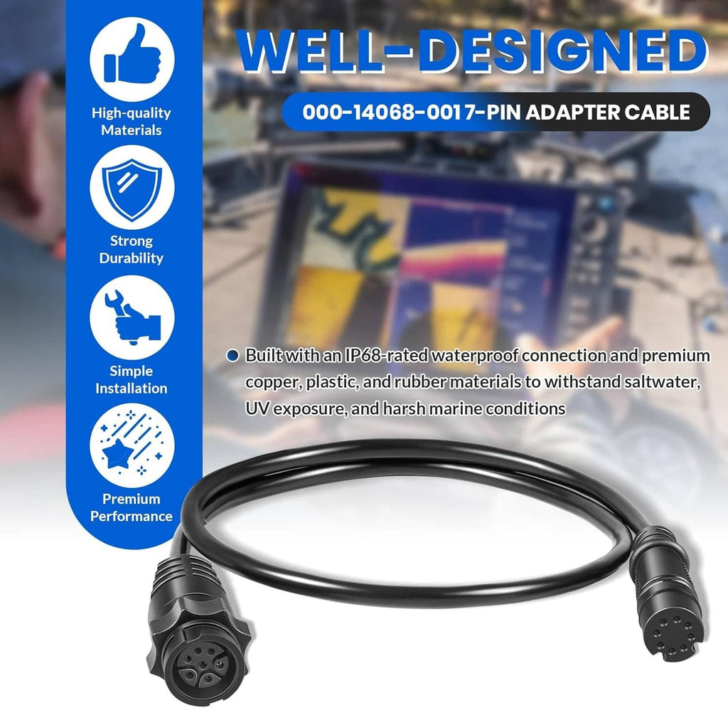 Waterproof transducer adapter cable with two sealed black plug ends