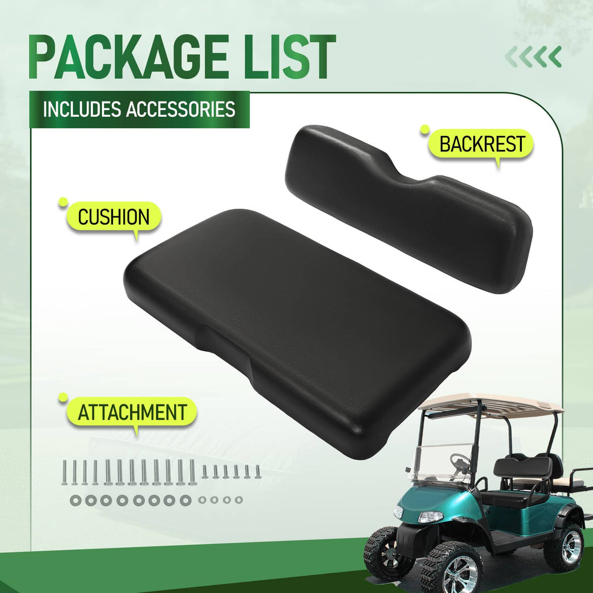 Front seat bottom and backrest kit in black with included mounting hardware