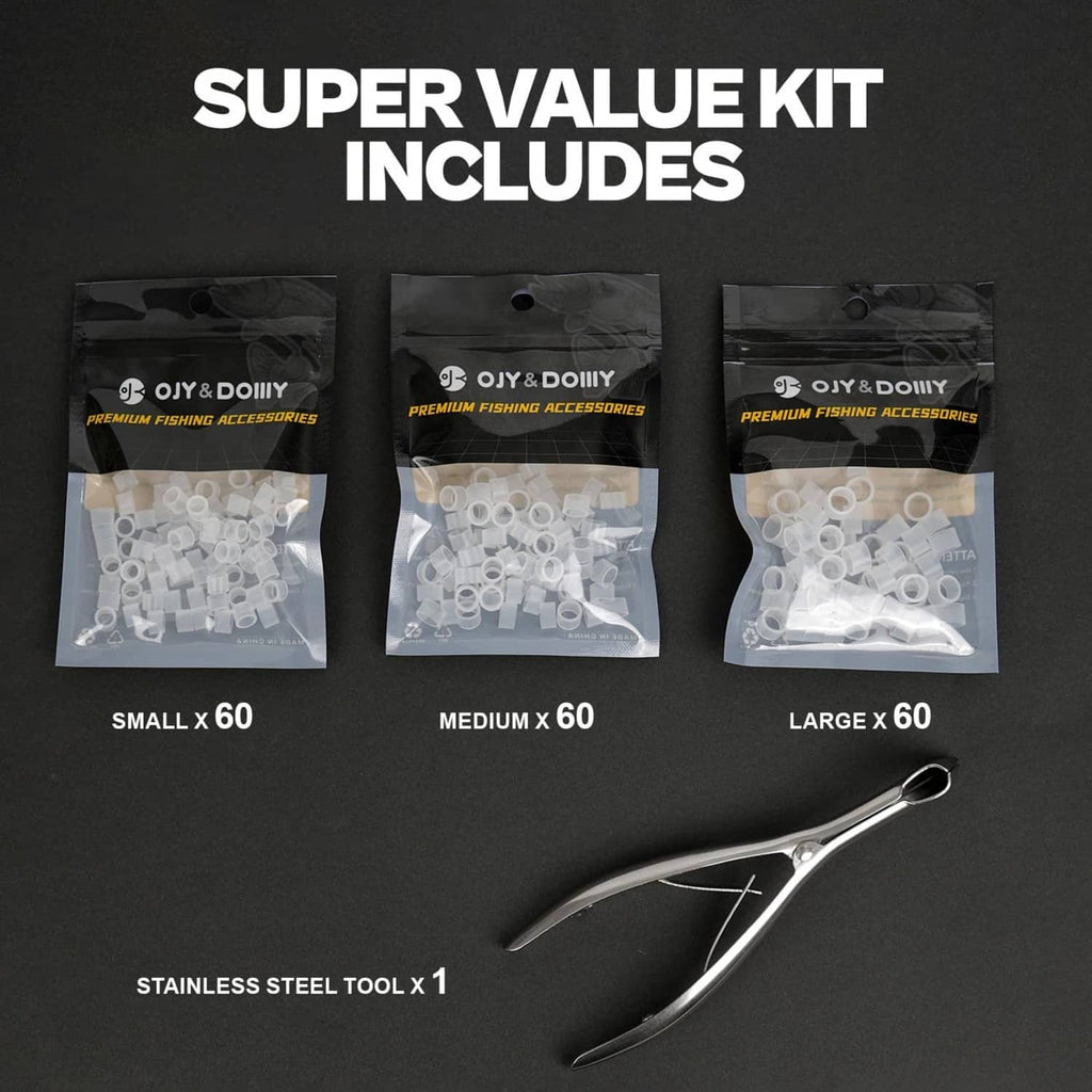 180-piece silicone O-ring kit with bagged ring sizes and stainless steel install tool