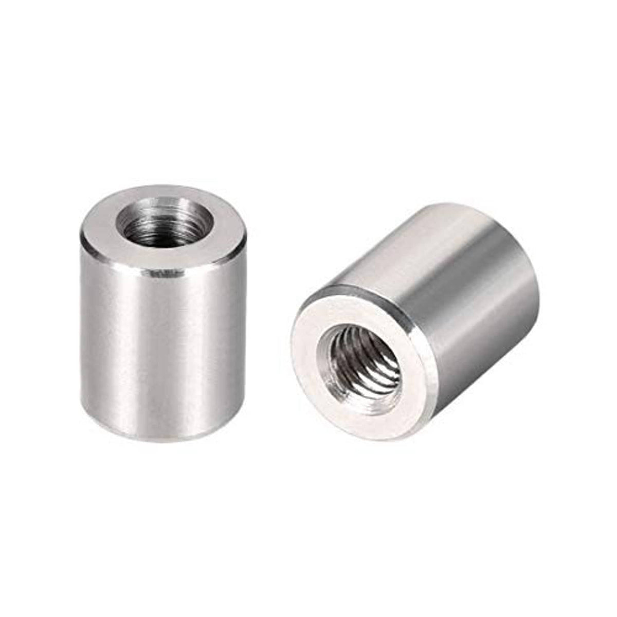 Stainless steel M4 coupling nuts, round cylinders with internal thread