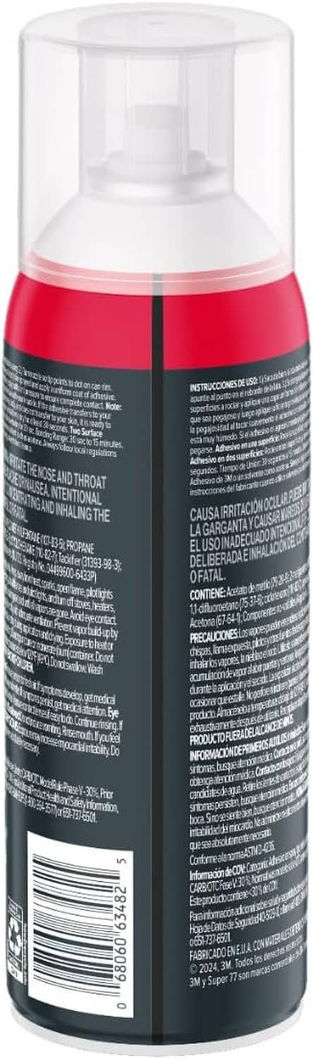 Back view of Super 77 spray adhesive can with barcode and label text