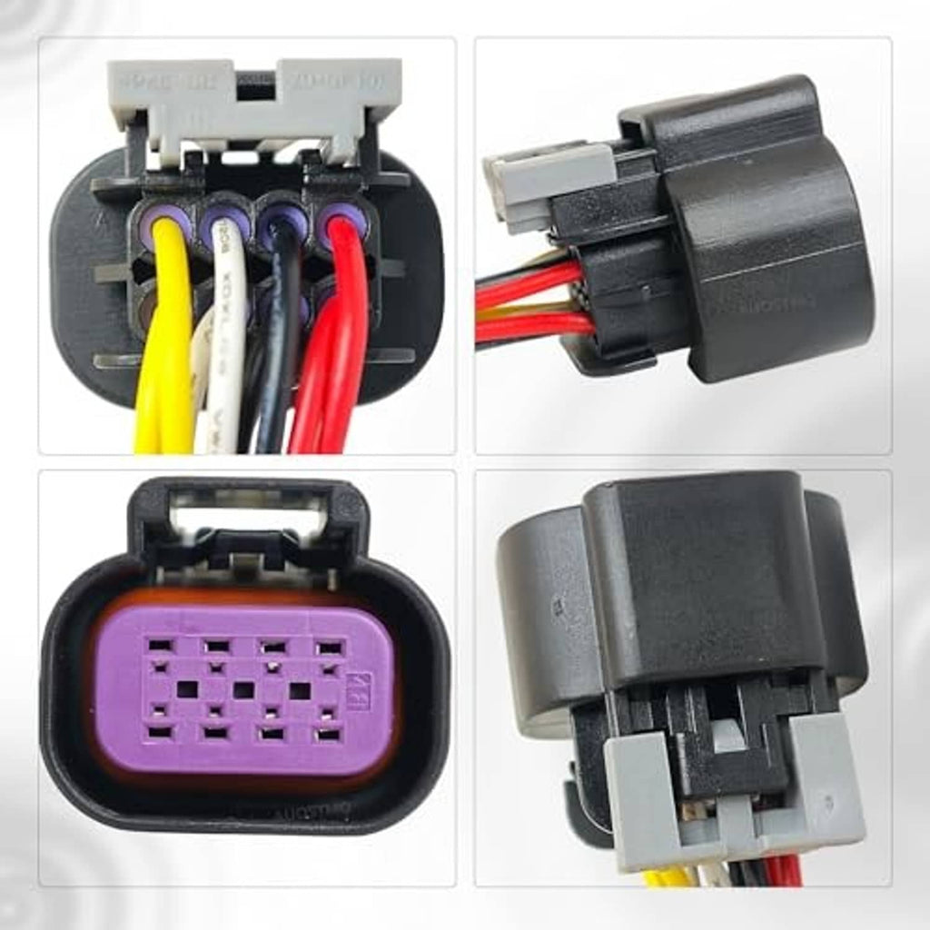 Throttle body harness with 8-pin connector, keyed housing, and multi-color wire leads