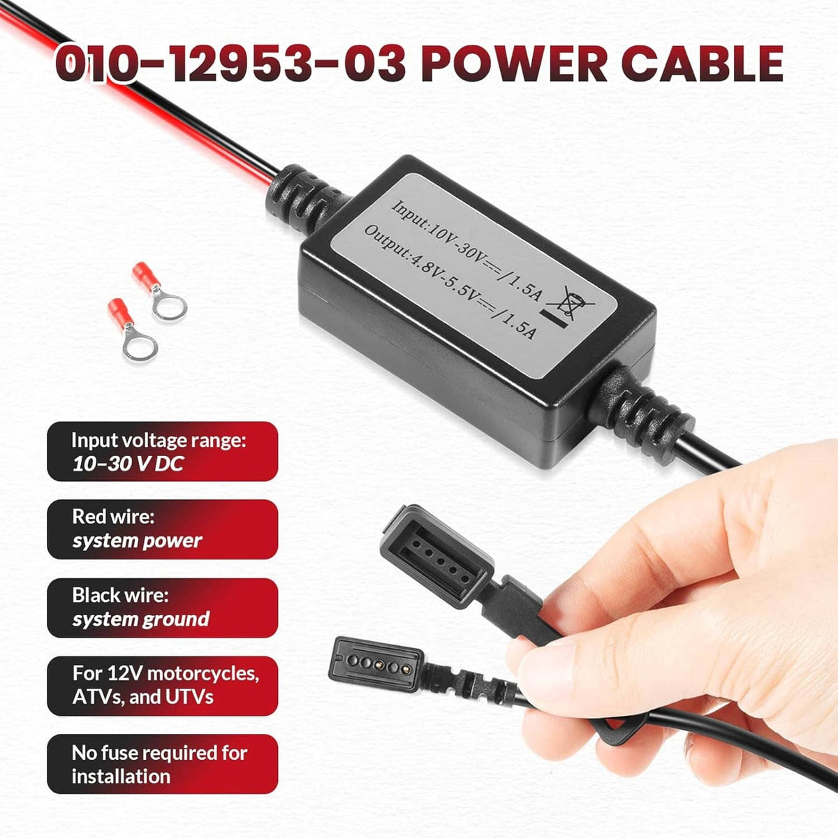 Motorcycle power cable controller with DC output wires and multi-pin connector plug