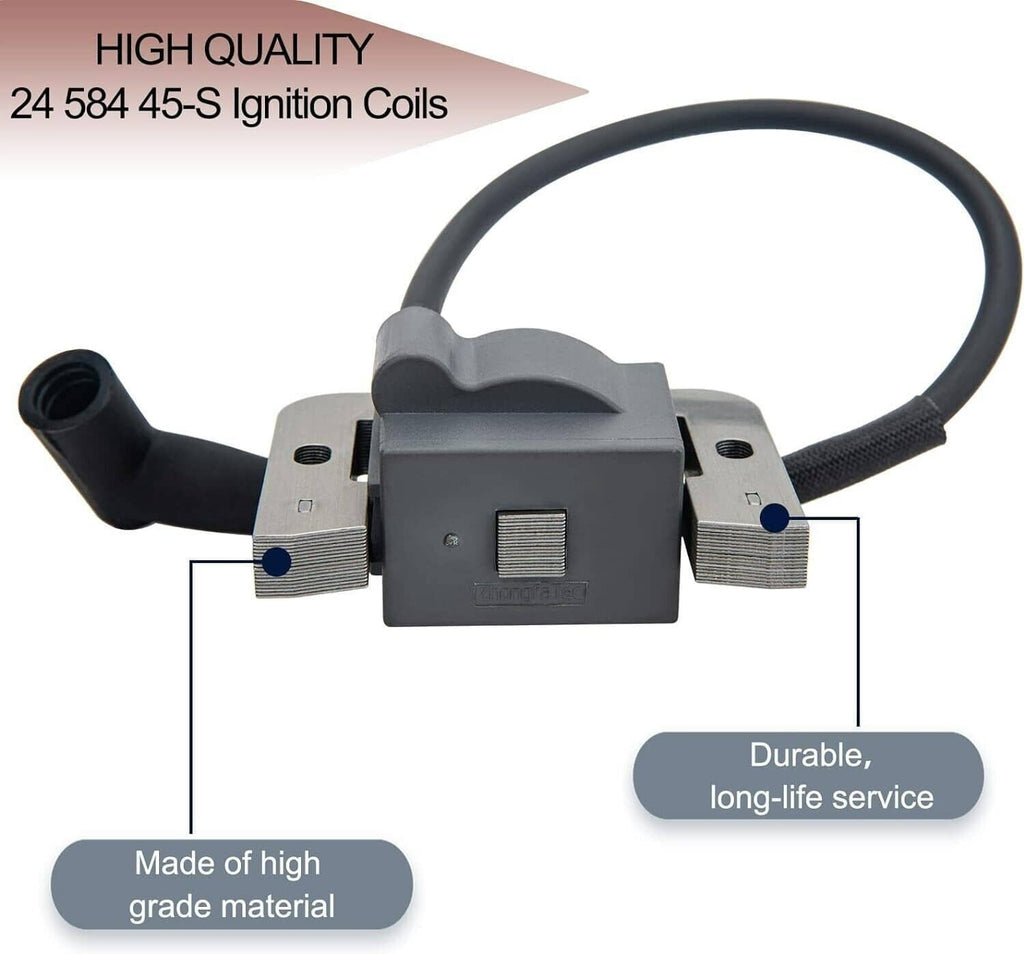 Ignition coil module with gray mounting bracket and black wire lead