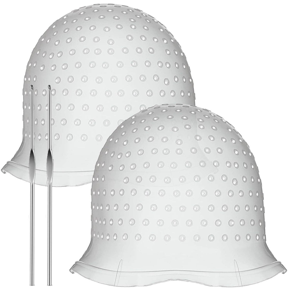 Two silicone highlight caps with evenly spaced perforations and two metal rods