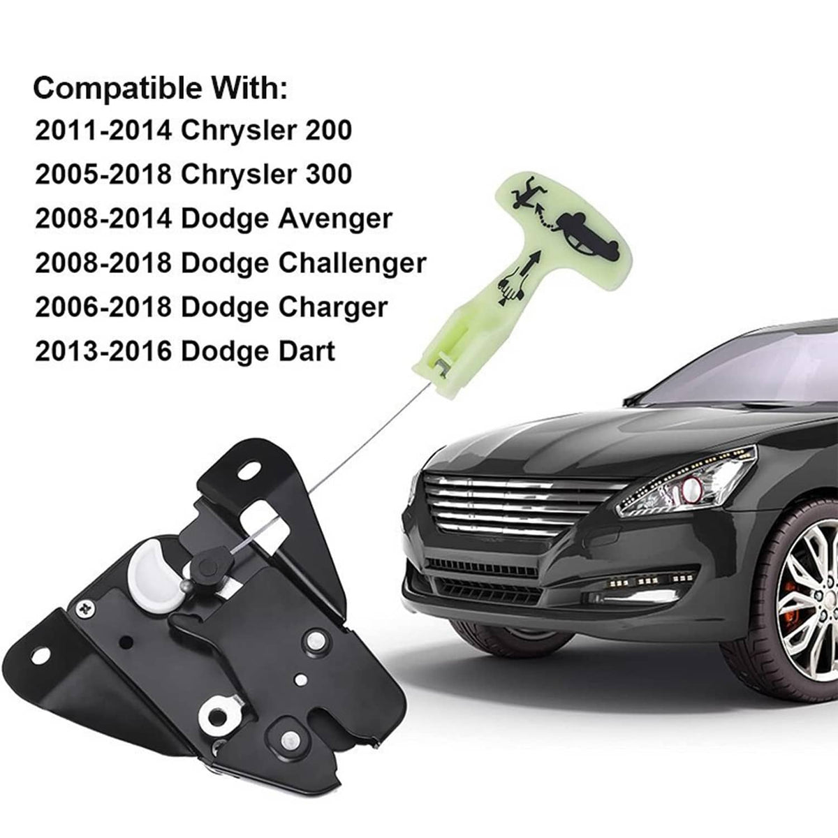 Black trunk latch actuator with neon green emergency release handle