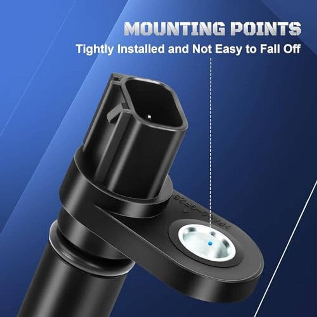 Black camshaft position sensor with circular connector and mounting bracket
