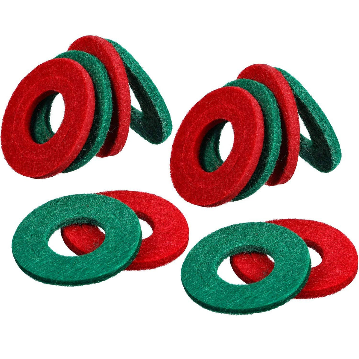 Assorted fiber battery terminal washers: red and green round rings with center holes