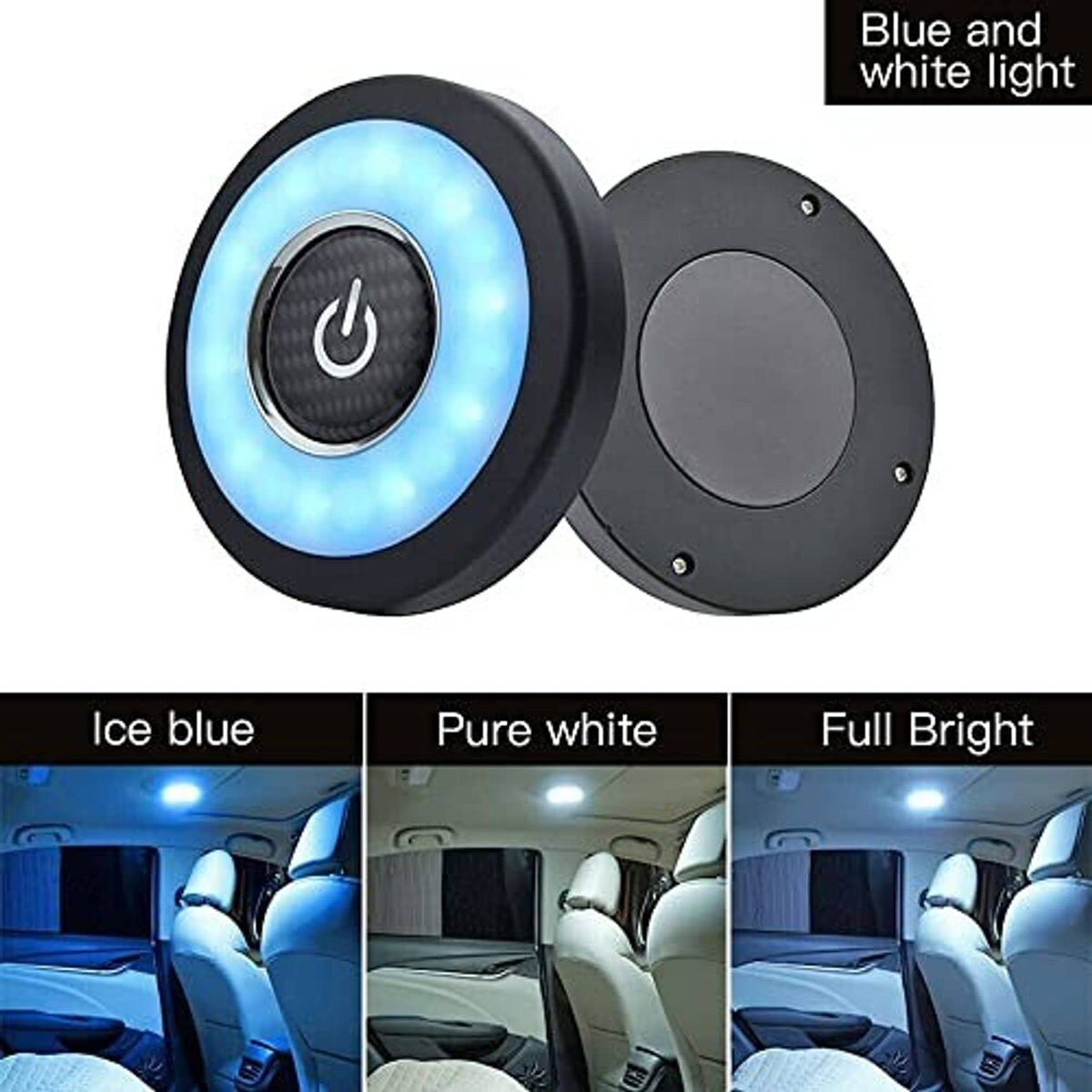 LED ceiling light set with on-device power button and switch, blue halo ring