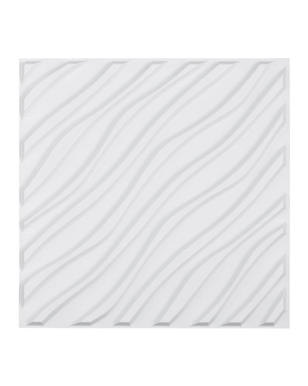 Matte white PVC 3D wave wall panel with wavy ridged texture, square tile.