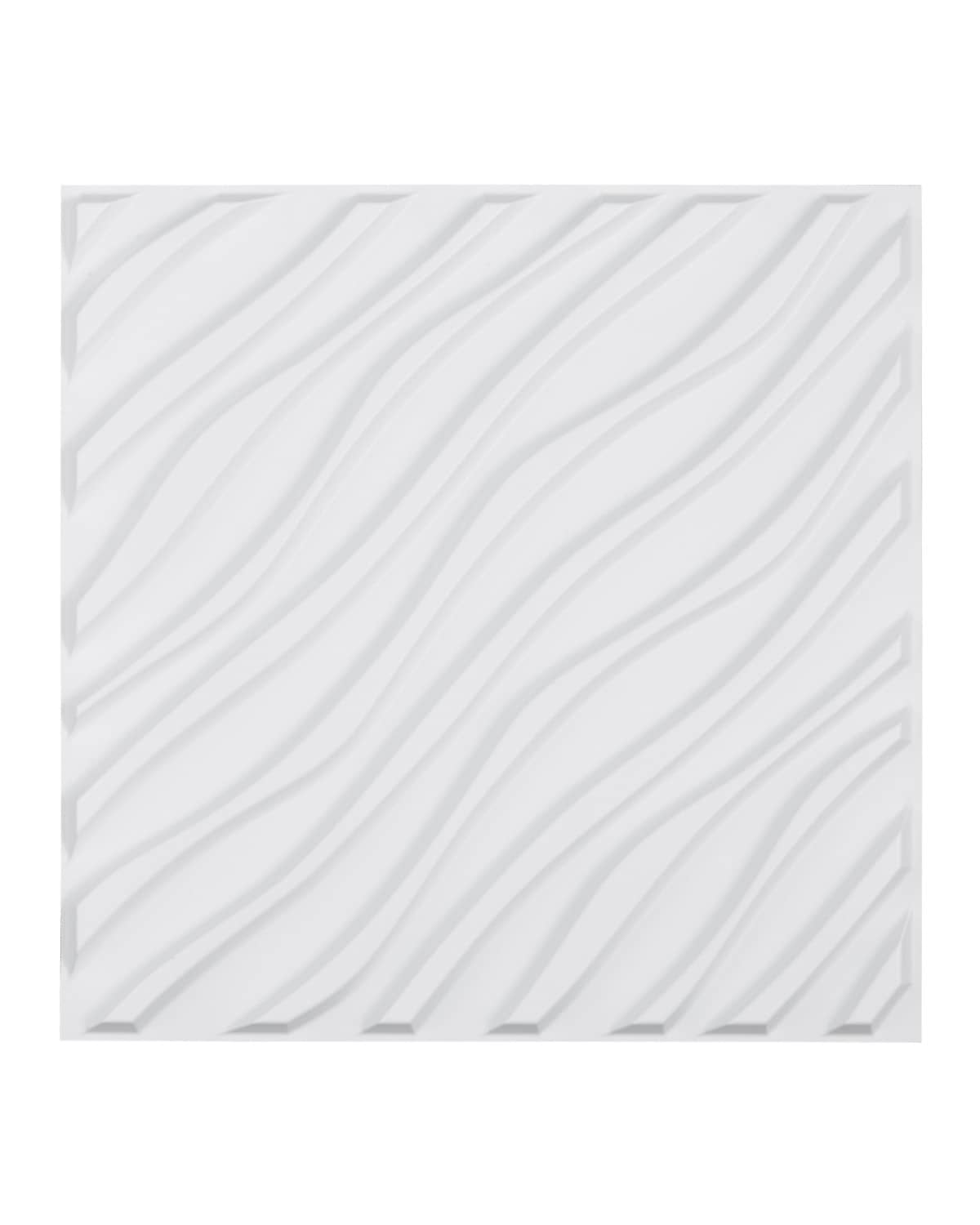Matte white PVC 3D wave wall panel with wavy ridged texture, square tile.
