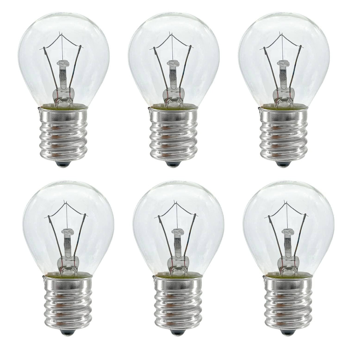 Set of six clear glass lava lamp bulbs with metal screw base
