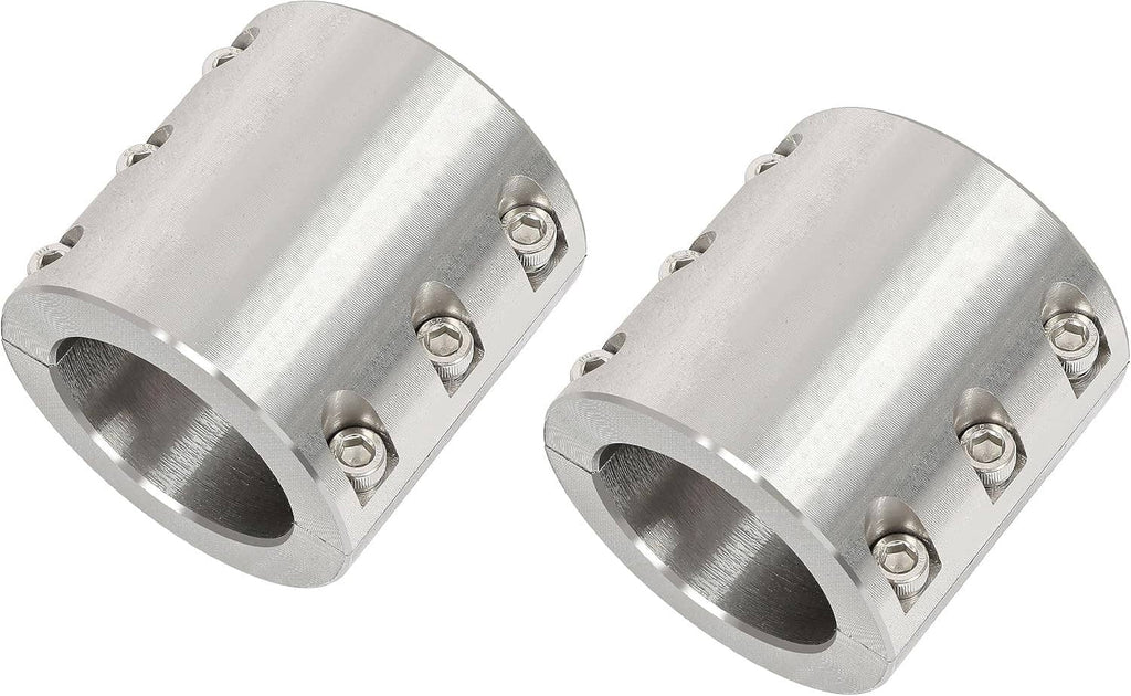 Brushed metal weldable tube clamp with round opening and three threaded bolt studs