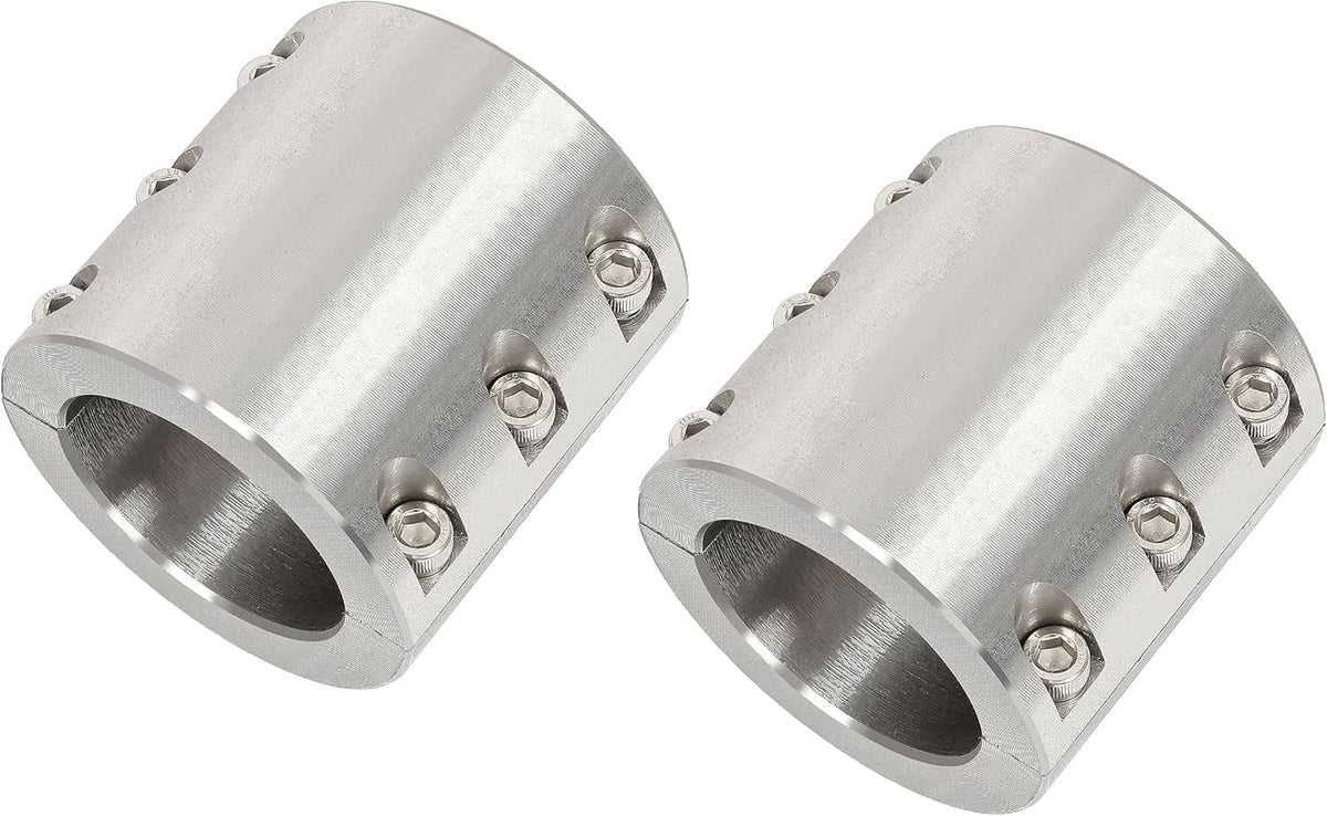 Brushed metal weldable tube clamp with round opening and three threaded bolt studs