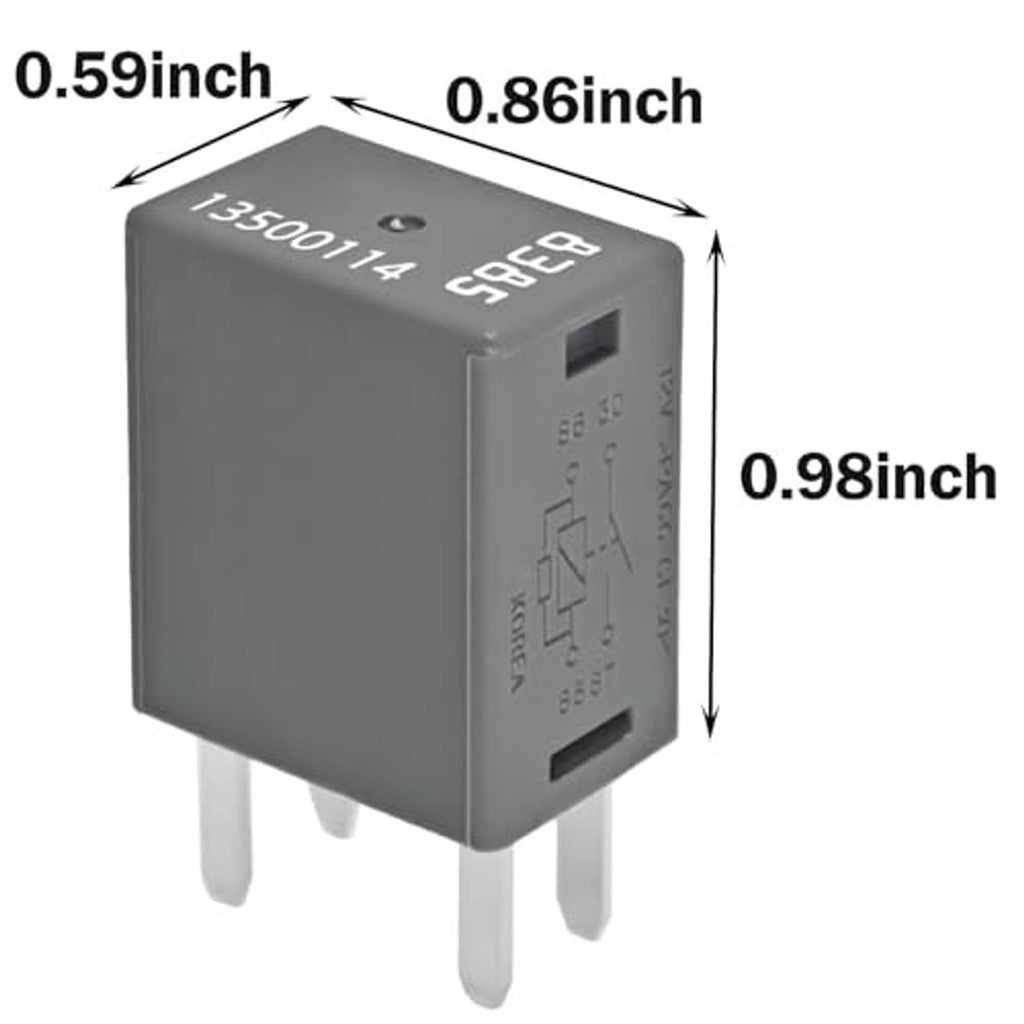 4-pin fuse relay with four-prong base, compact dark gray body with terminal markings