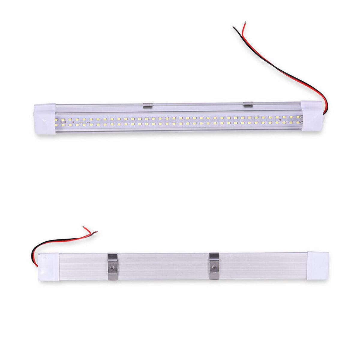 LED ceiling dome light bar set with red and black wire leads and white end covers
