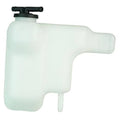 Translucent coolant reservoir tank with black cap and hose nozzle