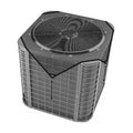 Black outdoor air conditioner cover, square mesh top with vented fan opening