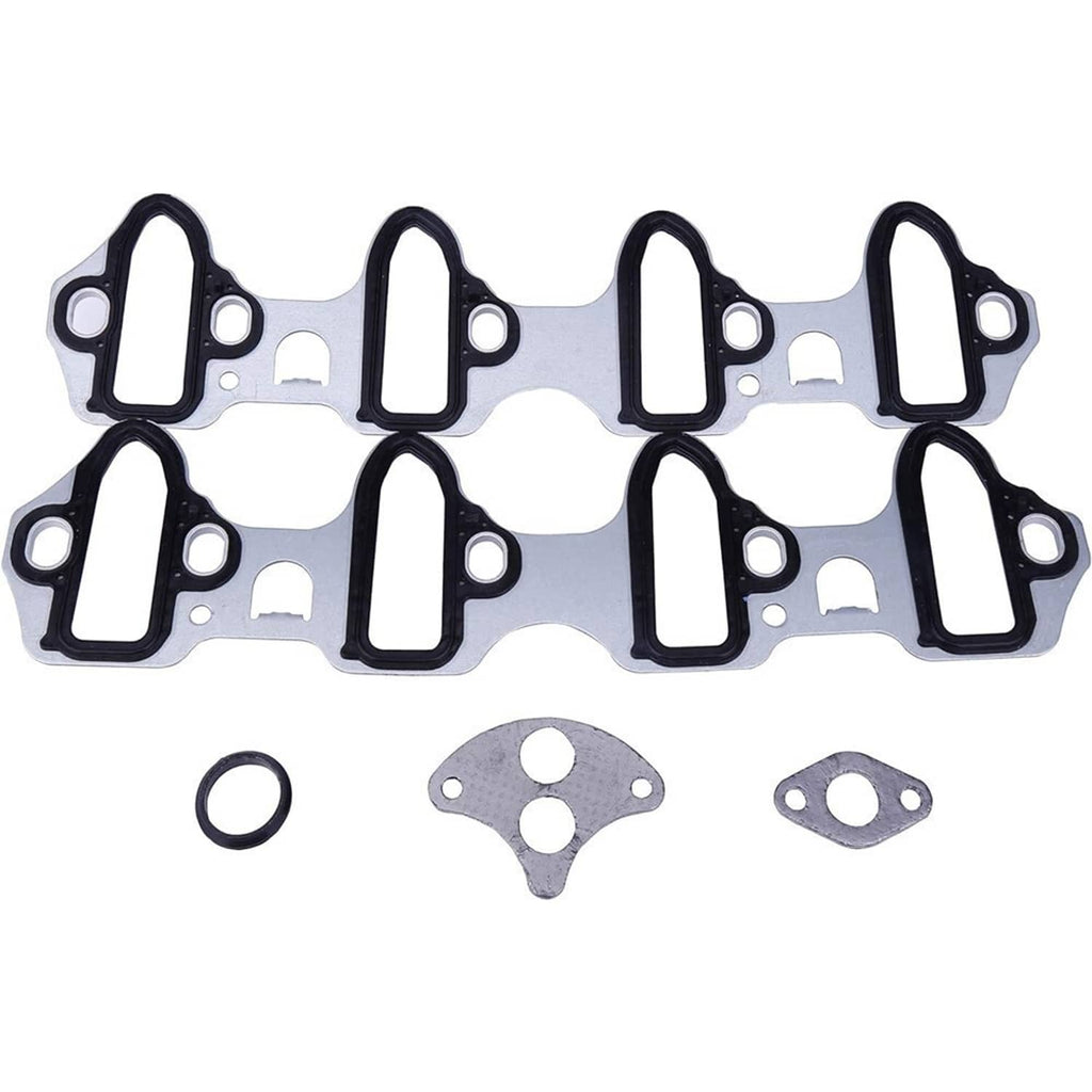 Intake manifold gasket set with black gaskets, metal gasket plates, and O-ring seal