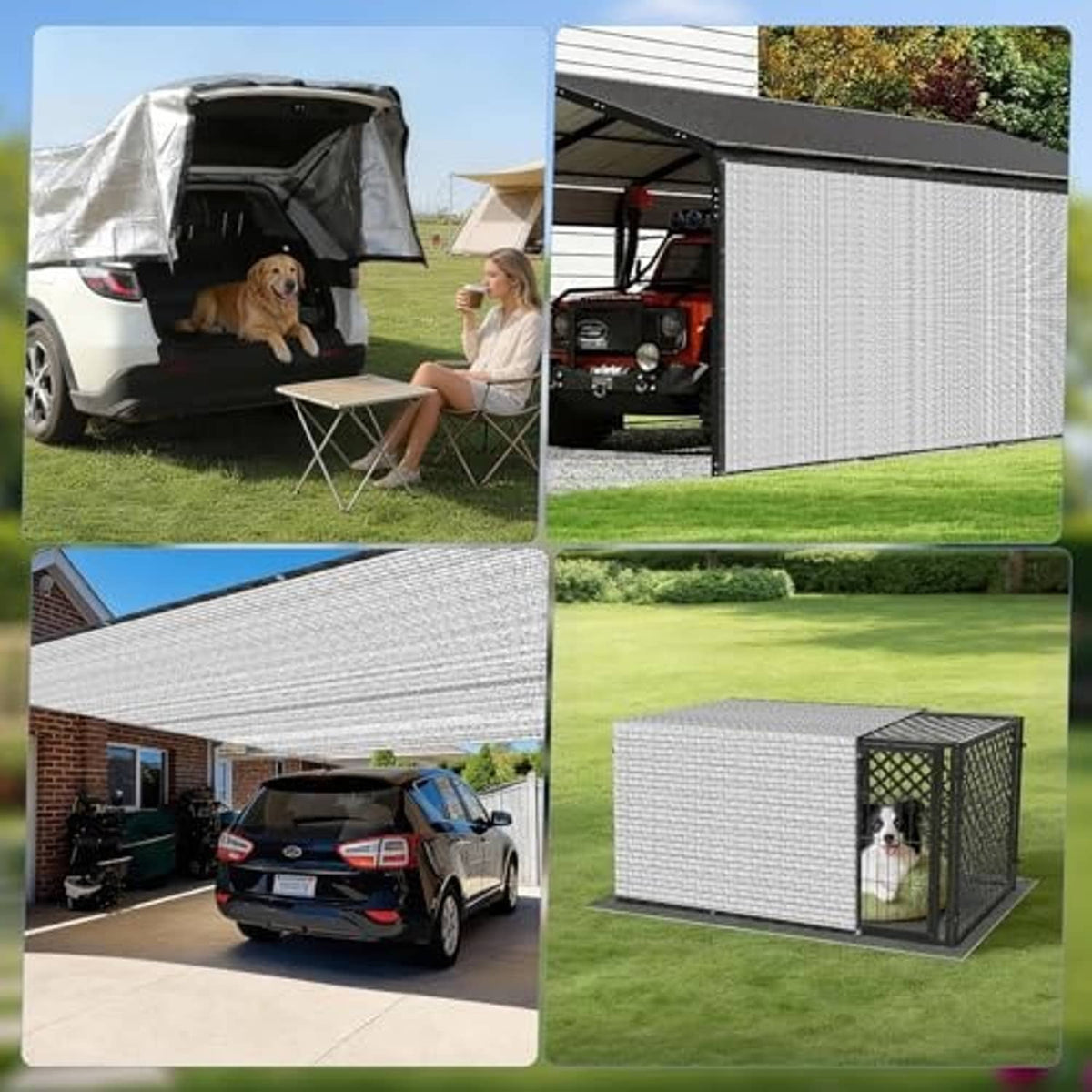 Silver aluminet shade cloth used as a small outdoor shelter covering an enclosure