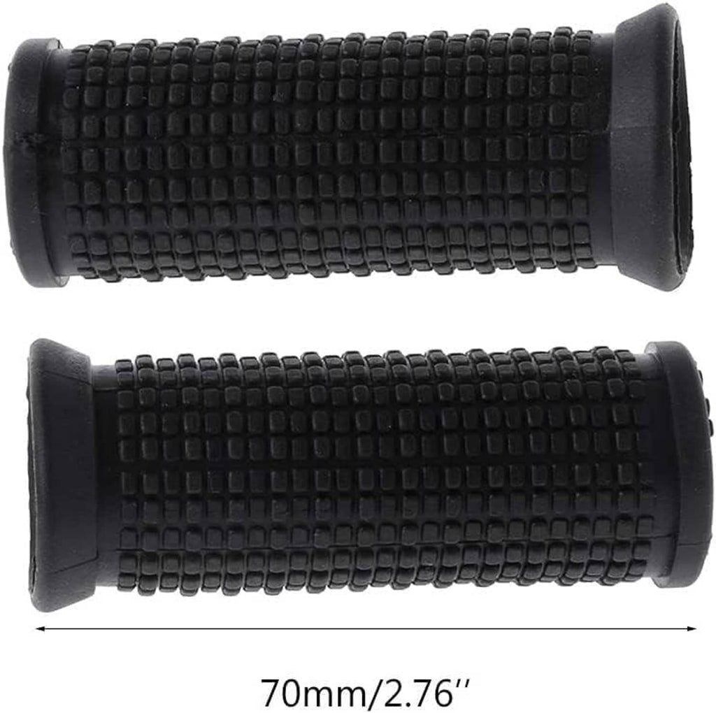 Black rubber bicycle handlebar grips with textured pattern; 70mm length shown