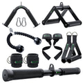 LAT pulldown cable attachment set with V-bar grips, rope, ankle straps and wrist wraps