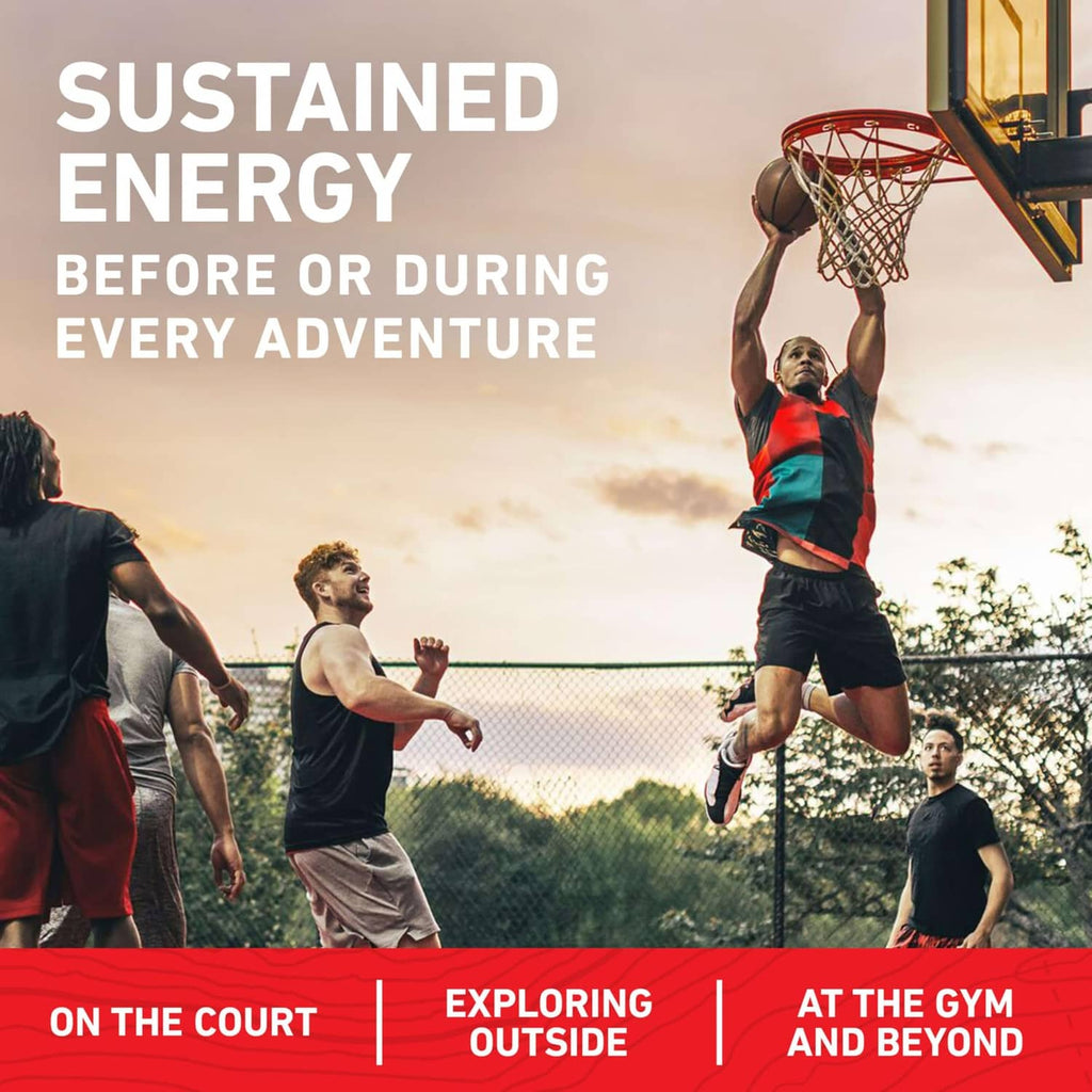 Promotional graphic for CLIF Bar energy with athletes and basketball hoop