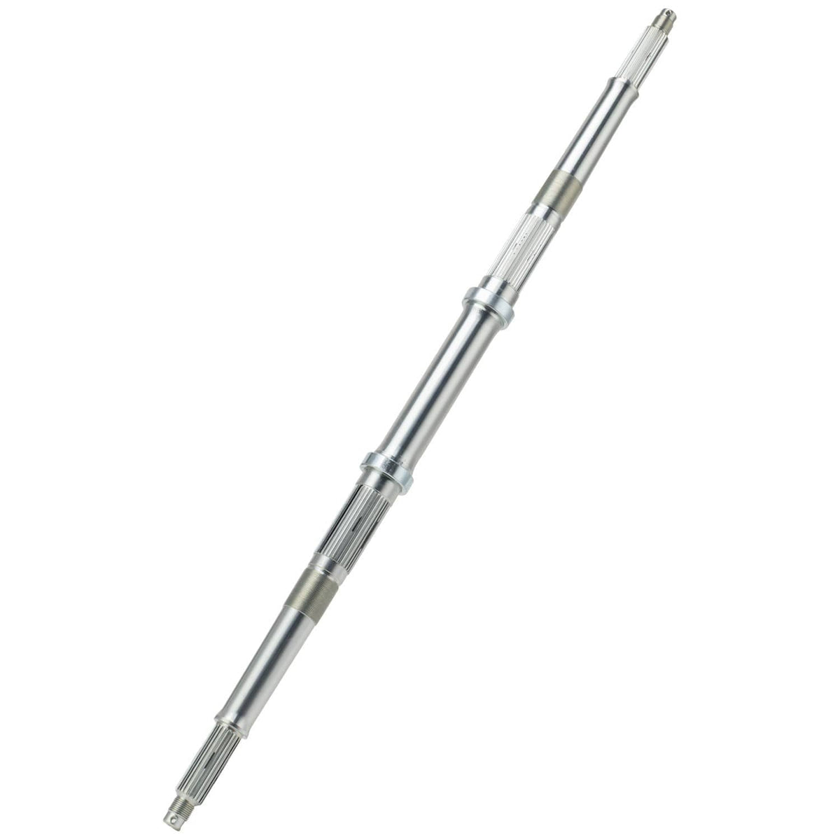 Metal axle shaft with splined ends and stepped bearing sections