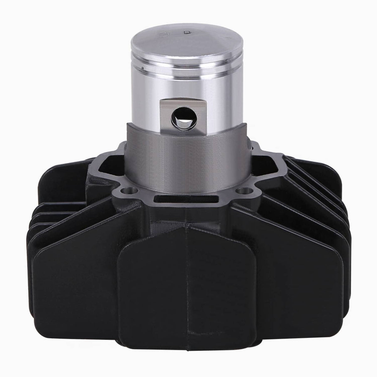 Cylinder piston top end kit with silver piston and black finned cylinder head