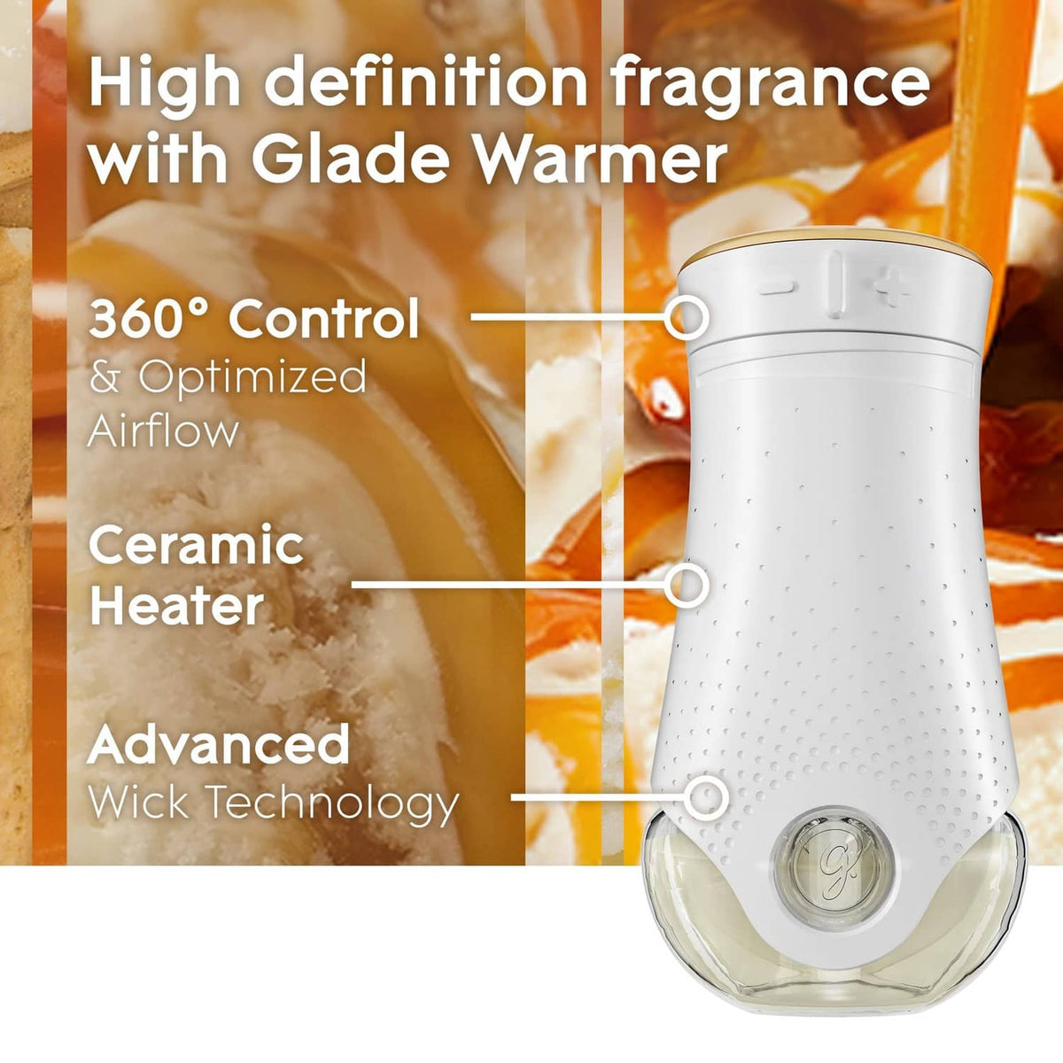 White plug-in air freshener warmer with ceramic heater and optimized airflow features