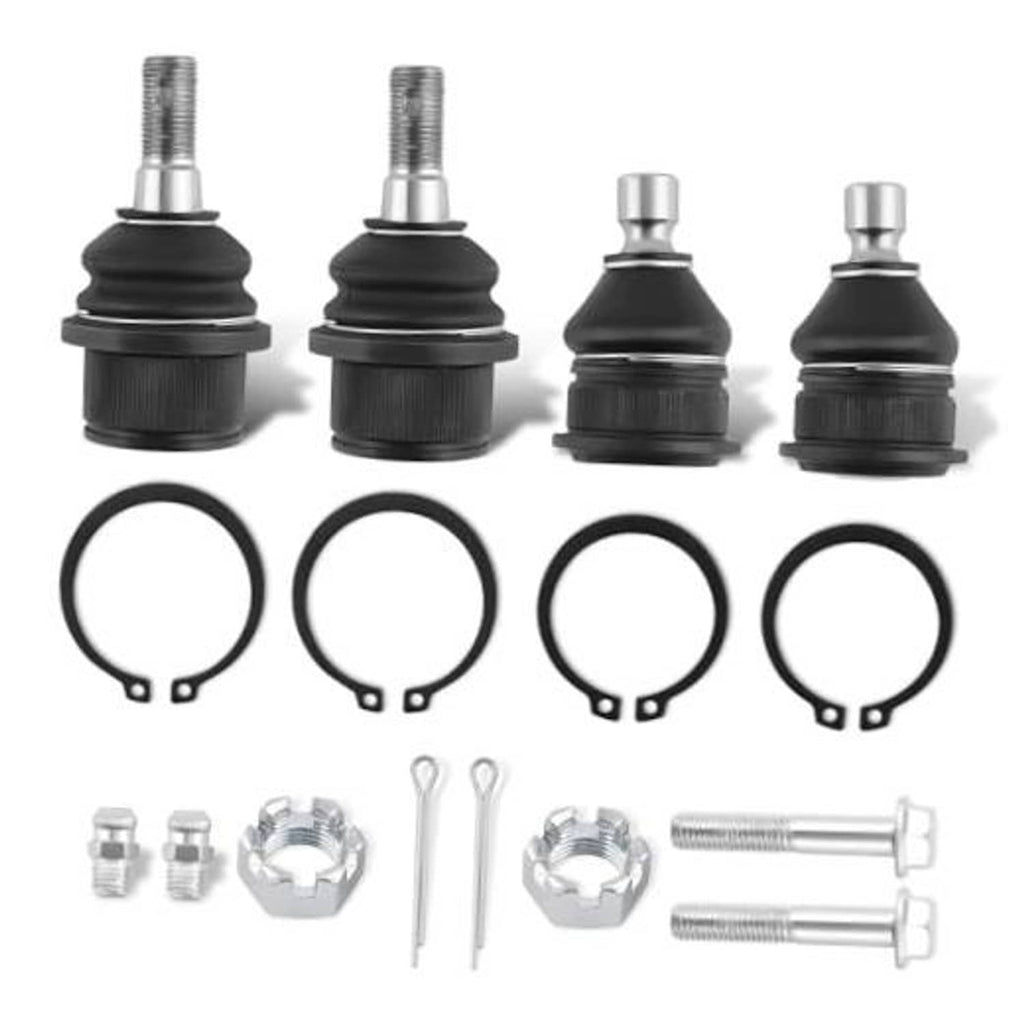 Set of four upper and lower ball joints with rubber boots, studs, and snap rings