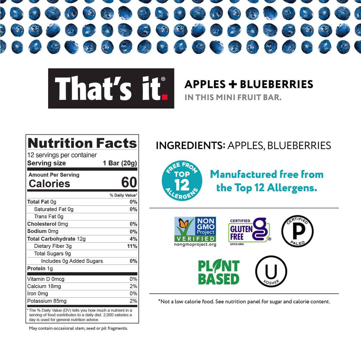 That’s it mini fruit bar nutrition label, apples and blueberries ingredients