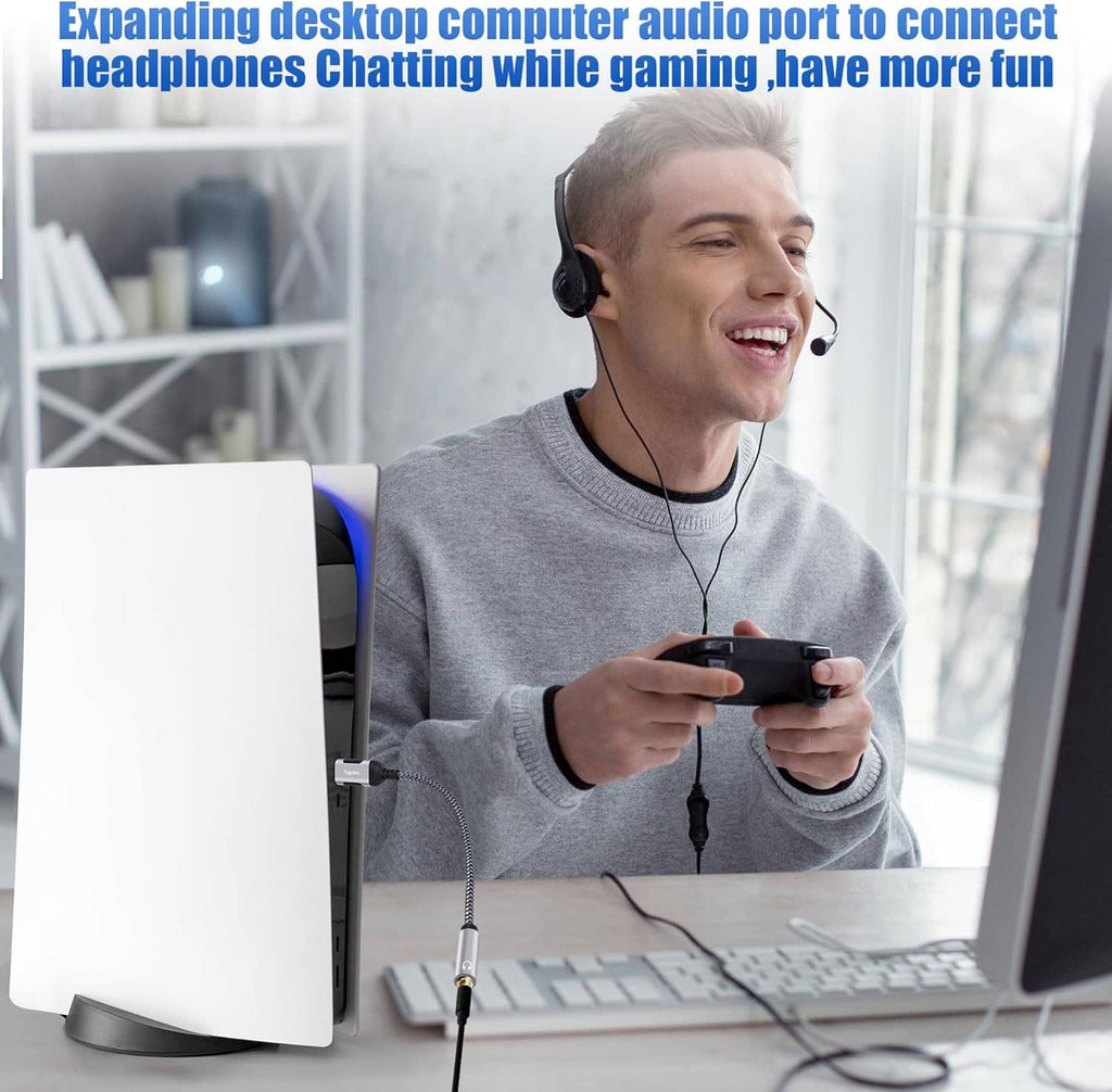 USB-A to 3.5mm TRRS adapter cable for headphone chat while gaming