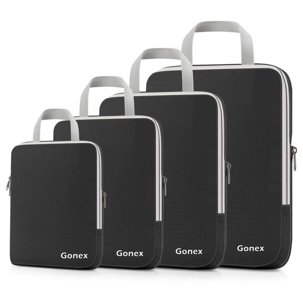Gonex compression packing cubes set of 4 in black with top handles and zippers