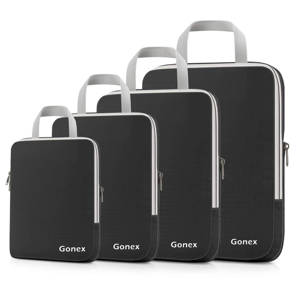 Gonex compression packing cubes set of 4 in black with top handles and zippers