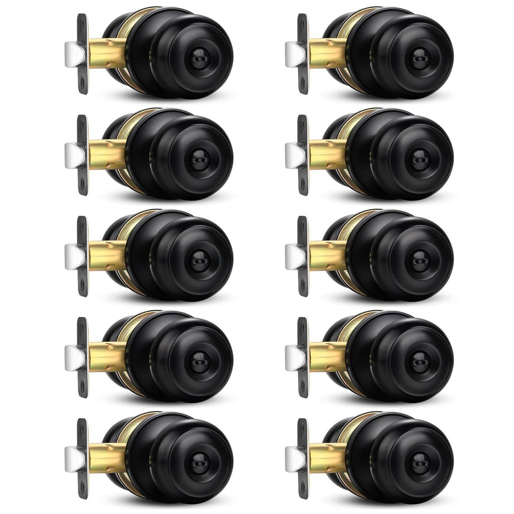 Matte black privacy door knob set, round knob with interior thumb-turn