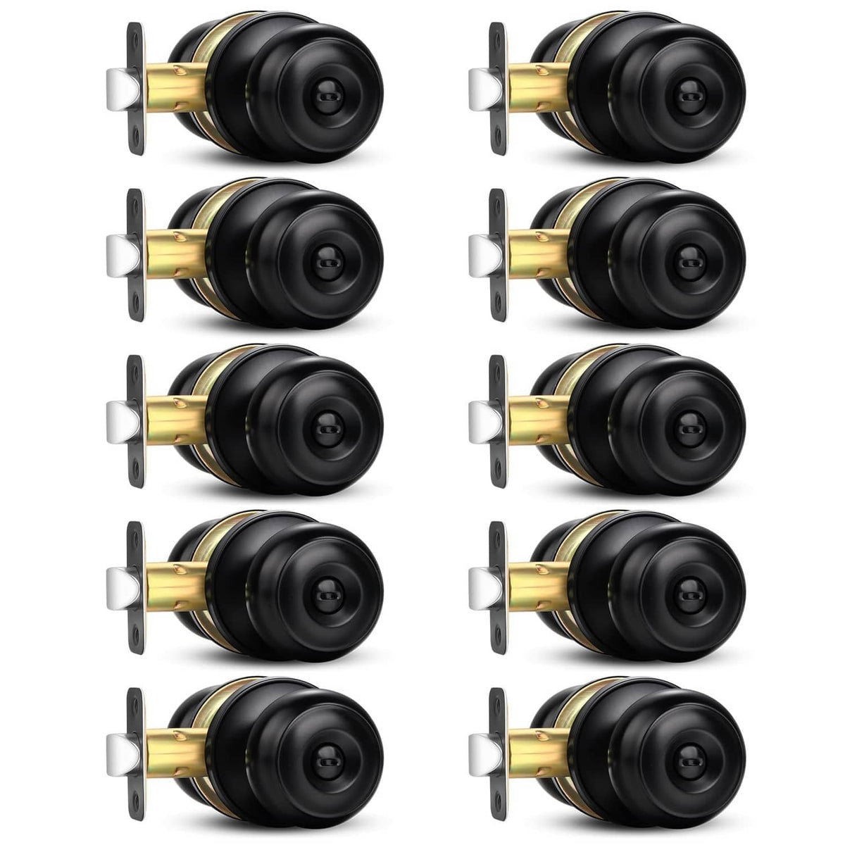 Matte black privacy door knob set, round knob with interior thumb-turn
