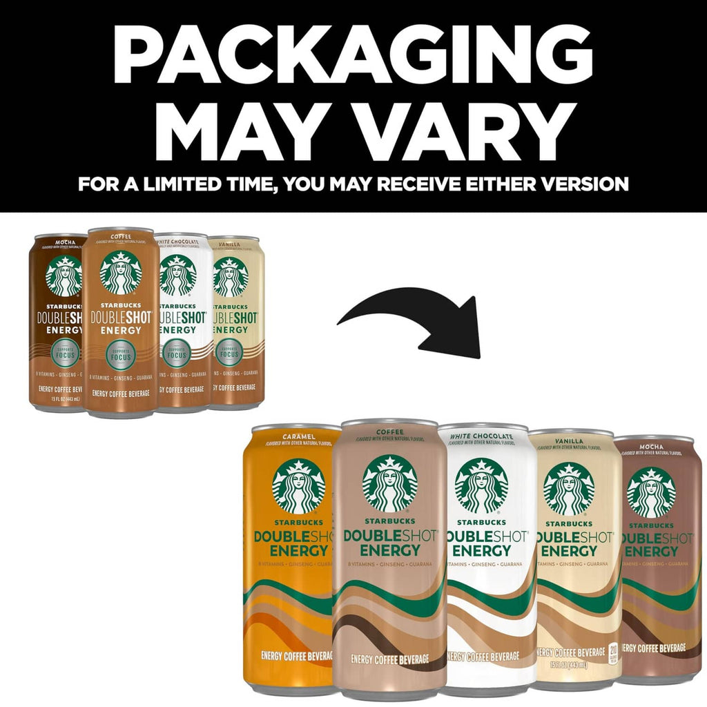 Starbucks Doubleshot Energy coffee cans shown in multi-pack arrangement